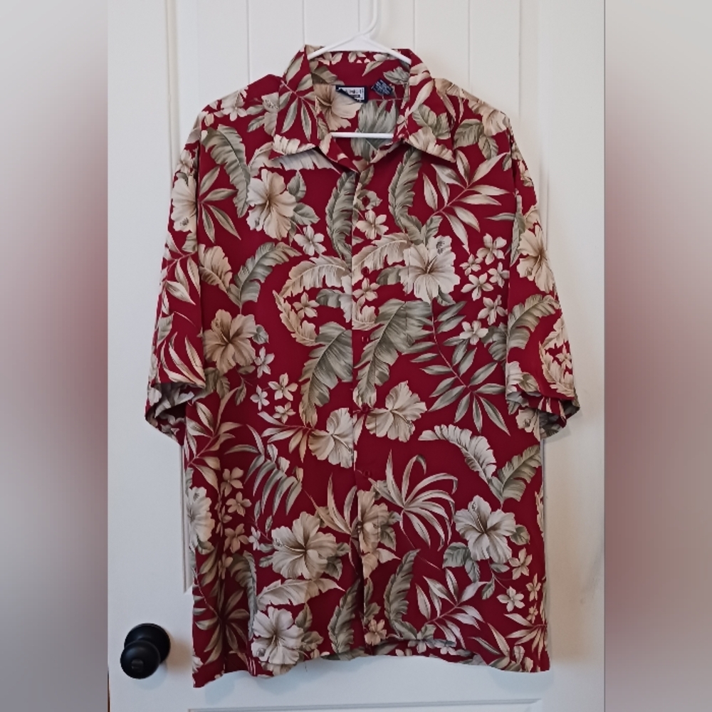 Premier International Tropical Red Floral Men's Casual Button Down Shirt